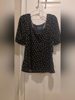 CeCe Black Mini Floral Puff-Sleeve Blouse